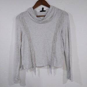 Jessica Simpson Gray Fringe‎ Crop Top Turtle Neck XS Long Sleeve Women Blouse